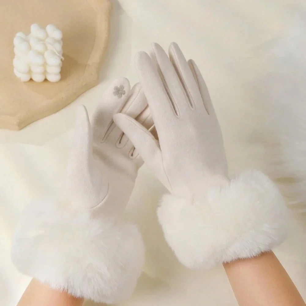1pair White Solid Color Elegant Casual Polyester Embroidered Women Gloves,